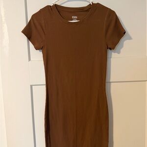 PINK Brown Short Sleeve T-shirt Dress
